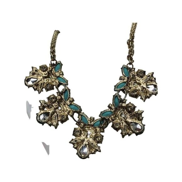 Vintage faux Turquoise aurora borealis Rhinestone Gold Chain Necklace 20” - Picture 4 of 12